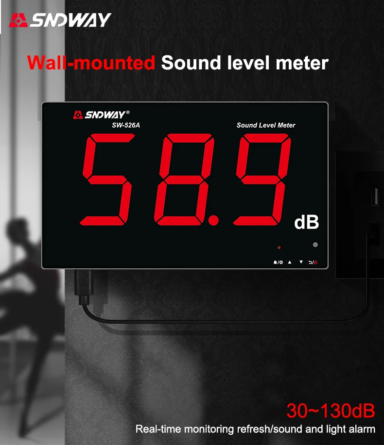 Tanie Ściany wiszące poziom dźwięku Meter18inch DB miernik sonotetros hałasu miernik poziomu dźwięku sklep