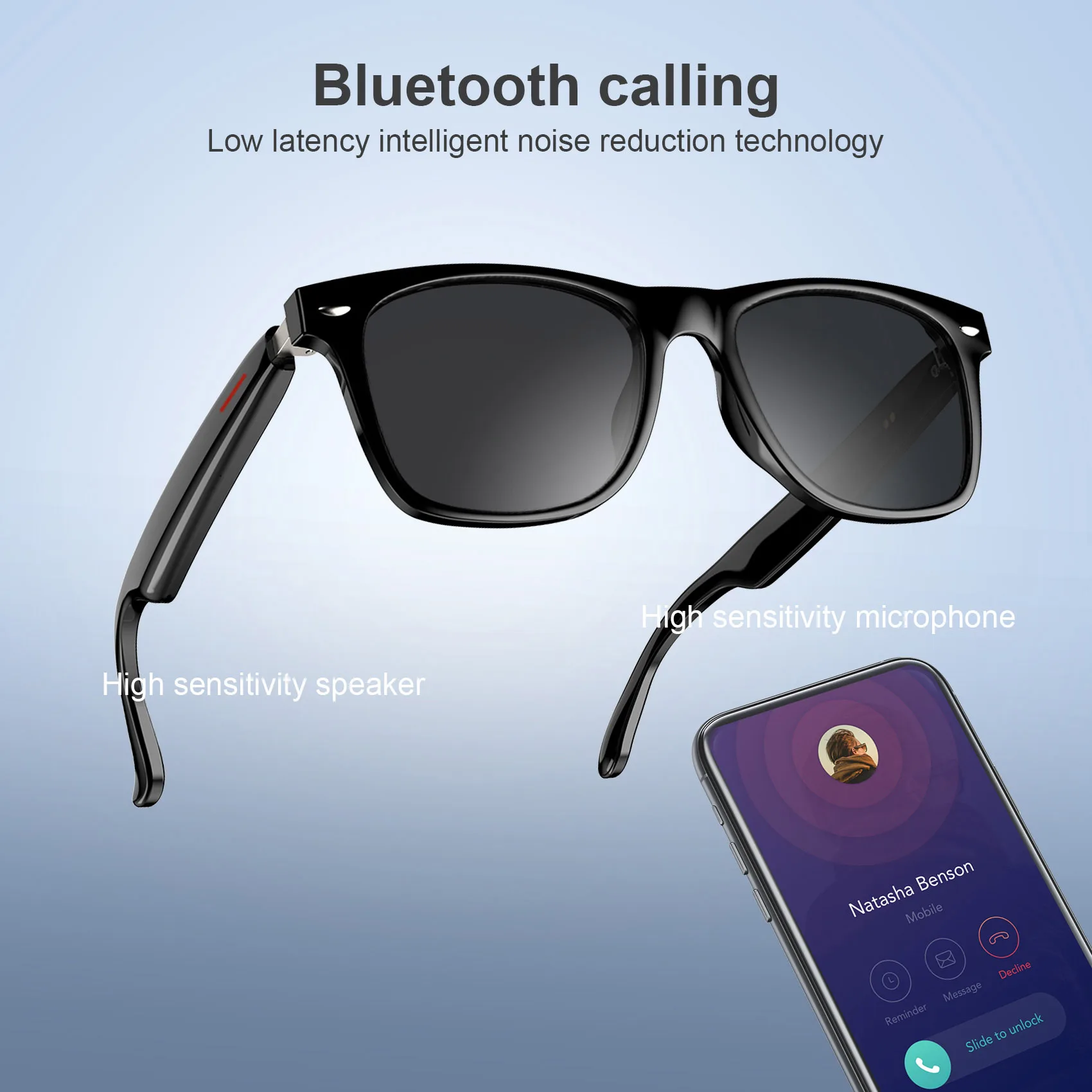 Blackview Bluetooth Smart Glasses Built-in Speaker&Mic IPX4 Waterproof Outdoor Polarized UV Protection Sunglasses for Men Women