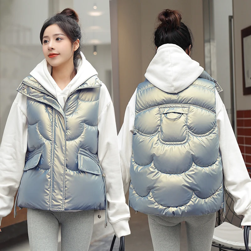 

2023 Winter Down Puffer Vest Women Casual All-match Sleeveless Jacket Winter Long Bodywarm Waistcoat Winter Sleeveless