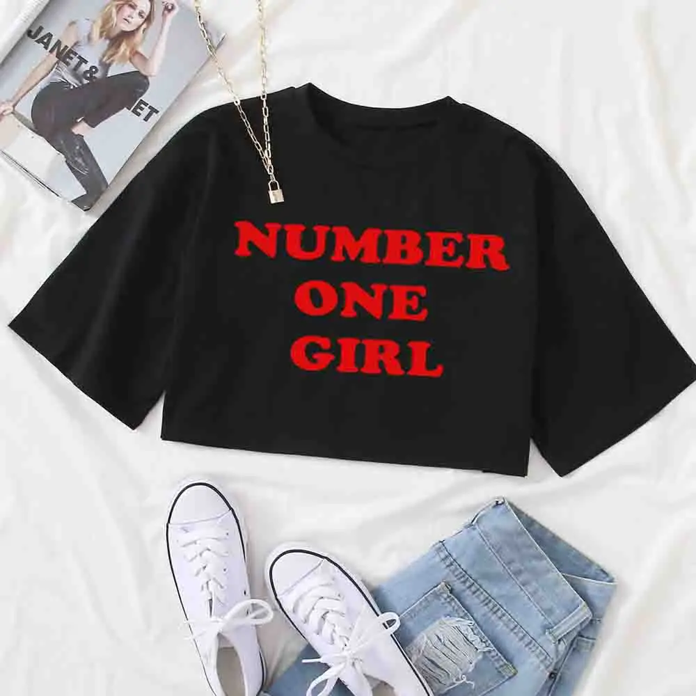 Rose-Number One Girl Shirt  Women Crop Tops Girl Fashion Summer Crewneck Short Sleeve T-shirt