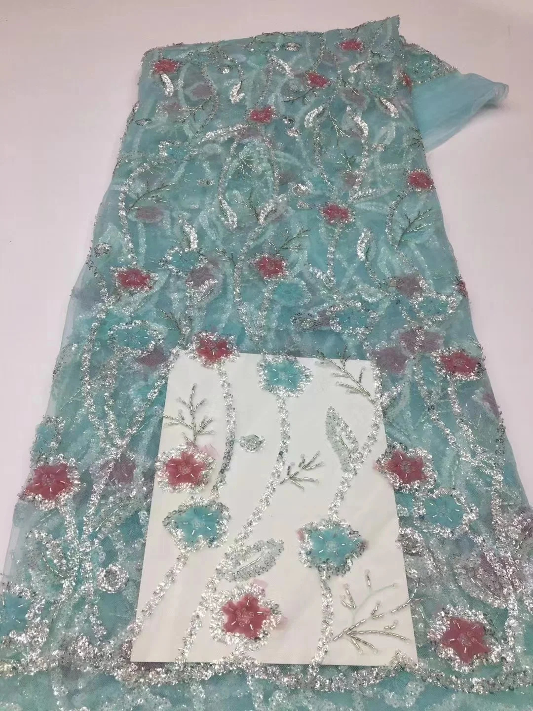 

5 Yards Luxury African Sequins Lace Fabric 2023 High Quality French Nigerian Groom Beaded Lace Fabric For Sewing Dress Wedding
