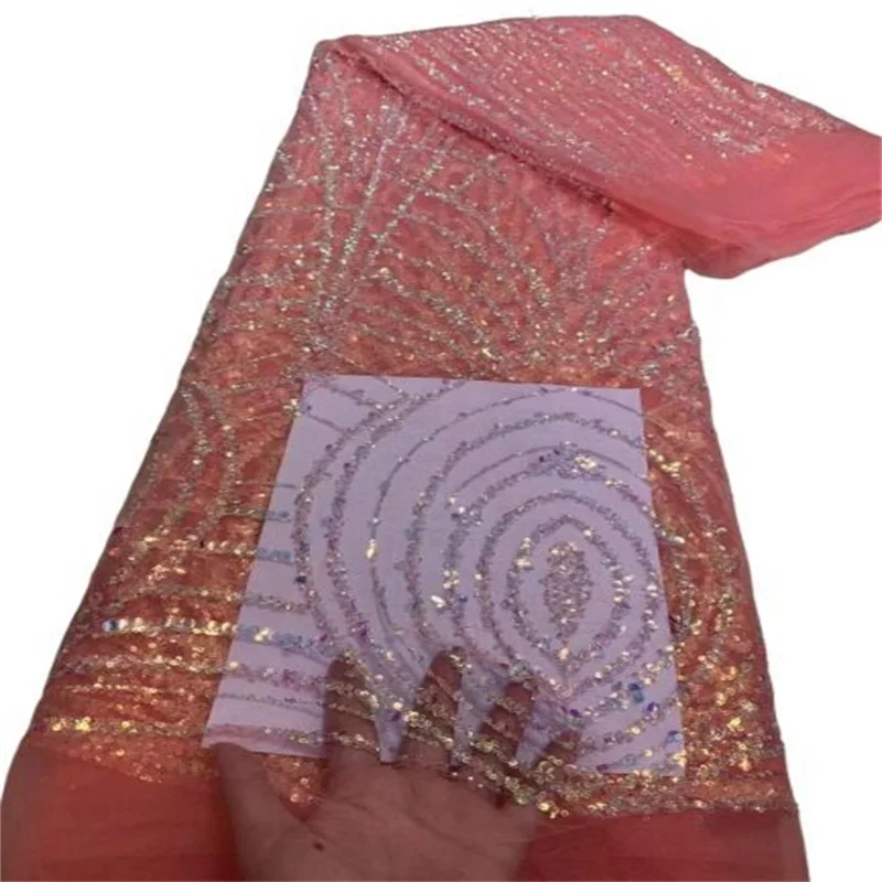 

Pink/Gold African Sequins Lace Fabric 2023 5 Yards High Quality French Nigerian Groom Lace Fabric For Sewing Dress Wedding Party