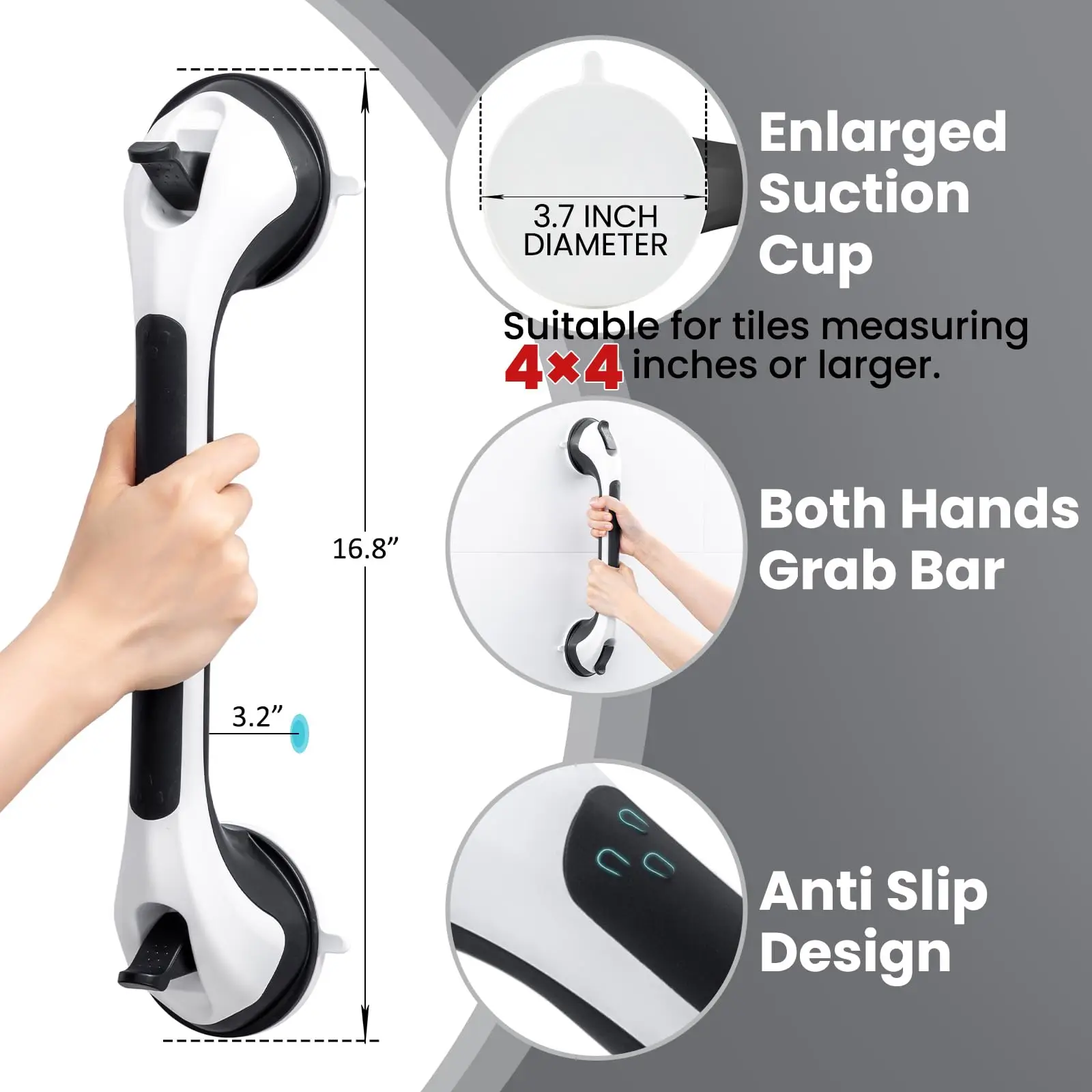 TAILI Shower Grab Bar 1/2pcs Black for Bathtubs Heavy Duty Bathroom Handle Removable Shower Handrails for Seniors and Elderly - Image 11