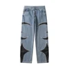 Thug Club Pu Leaher Embroidery Patchwork Baggy Y2K Jeans Men's Streetwear Straight Oversized Denim Trousers Unisex Cargo Pants 5