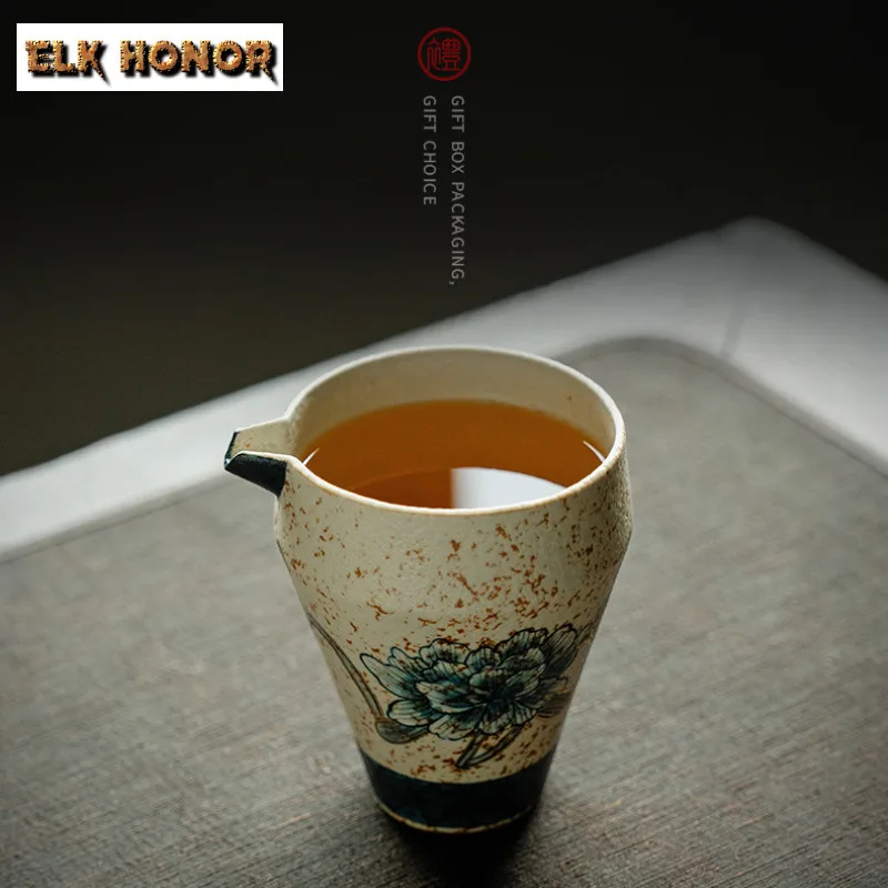 200ml Blue And White Flint Red Tea Pitcher Handmade Gold Drawing Peony Flower Cha Hai Justice Cup Chinese Tea Set Accessories