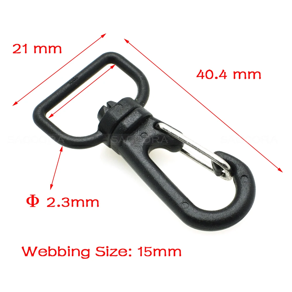 직조 파라코드 랜야드 버클용 플라스틱 회전 스냅 후크, 배낭 스트랩, 웨빙 15mm, 20mm, 25mm, 블랙, 10 개