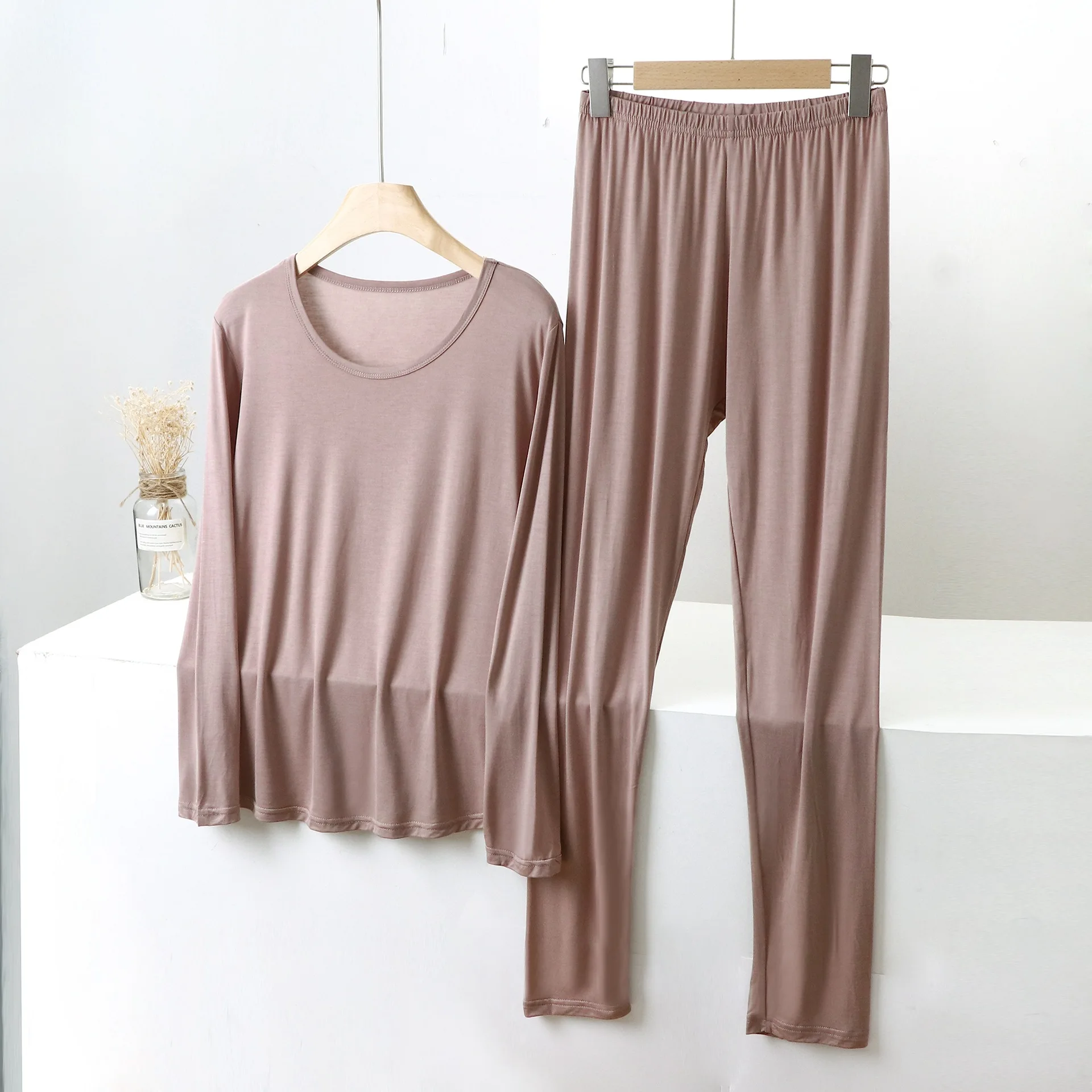 Modal Thermal Underwear Tops and Long pants Women Long Johns XL to 8XL winter warm Intimate solid color