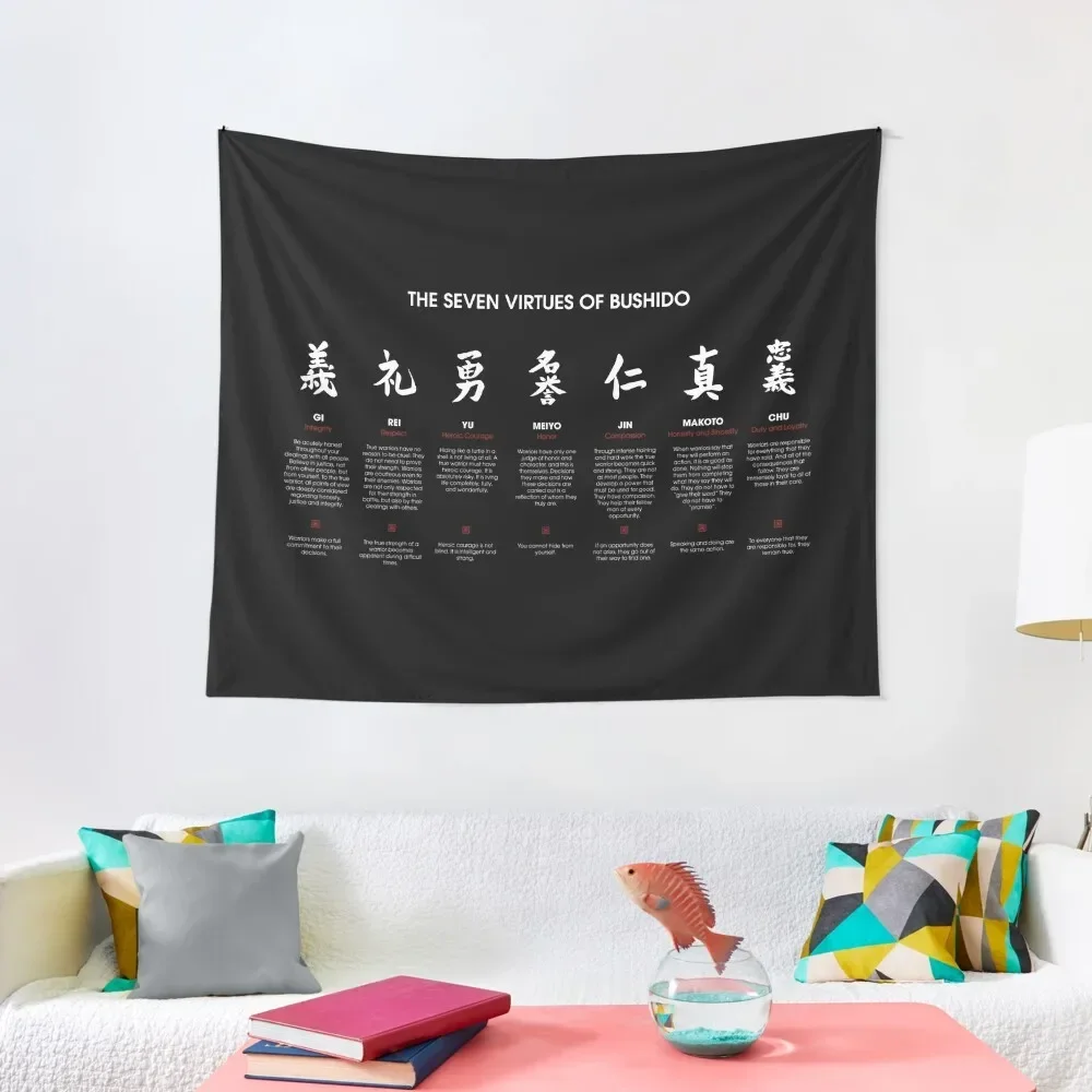 

The 7 Virtues of Bushido (white text) Tapestry Room Decor Cute Aesthetic Room Decor Tapestry