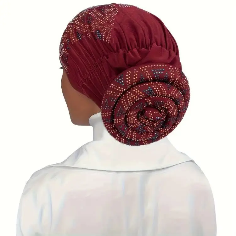 Elastic Big FLower Ramanda Turban Hat Head Wrap Under scarf Head Scarf Hijab Cap Chemo hat Inner Cap Windproof Full Neck Bonnet cotton head wrap muslim underscarf