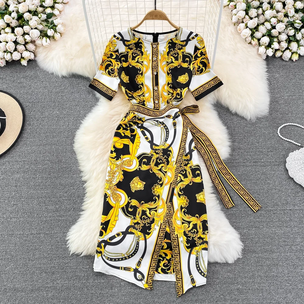 Frauen Raffiniert Schick Rundhals Midi Kleid