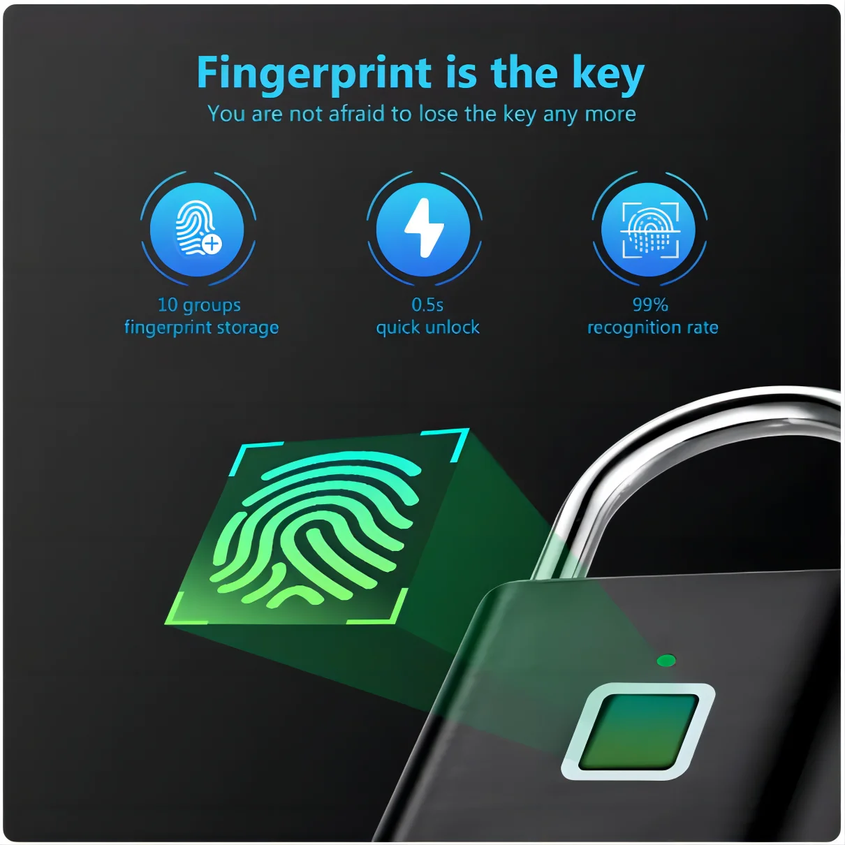 Fingerprint Padlock Fingerprint Door Lock Electronic Lock Smart Lock Smart Door Lock Fingerprint Lock Keyless Waterproof Anti-Theft Smart Lock Fingerprint Padlock Zinc Alloy Intelligent Safety Electronic DoorLock