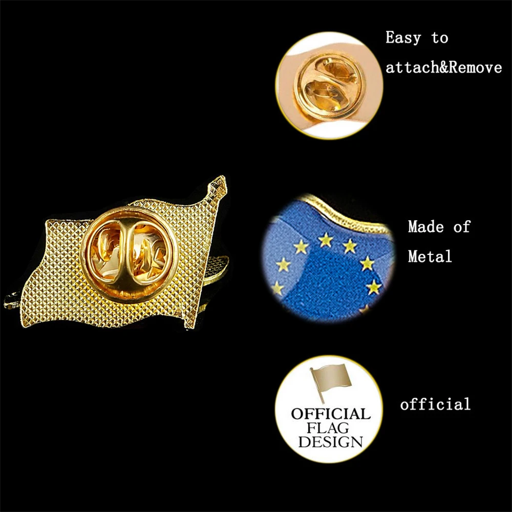 European Union Patriotism Badge Gold Plated Waving Flag Lapel Pin Brooch Wear On Suits & Travel Bags DIY Accessories