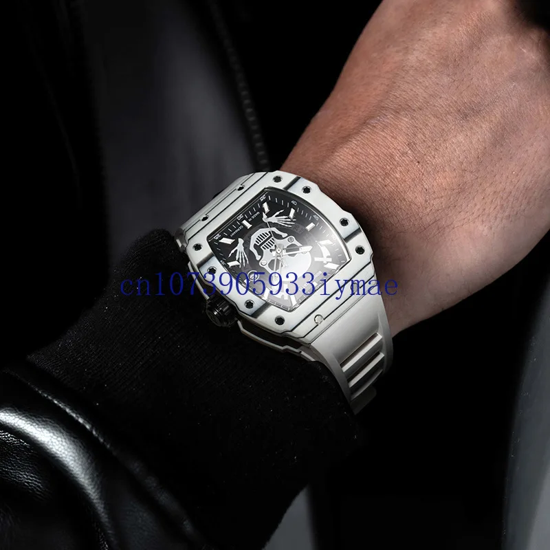 Brand Watch Men's Carbon Fiber Skull Series Waterproof Luminous Light