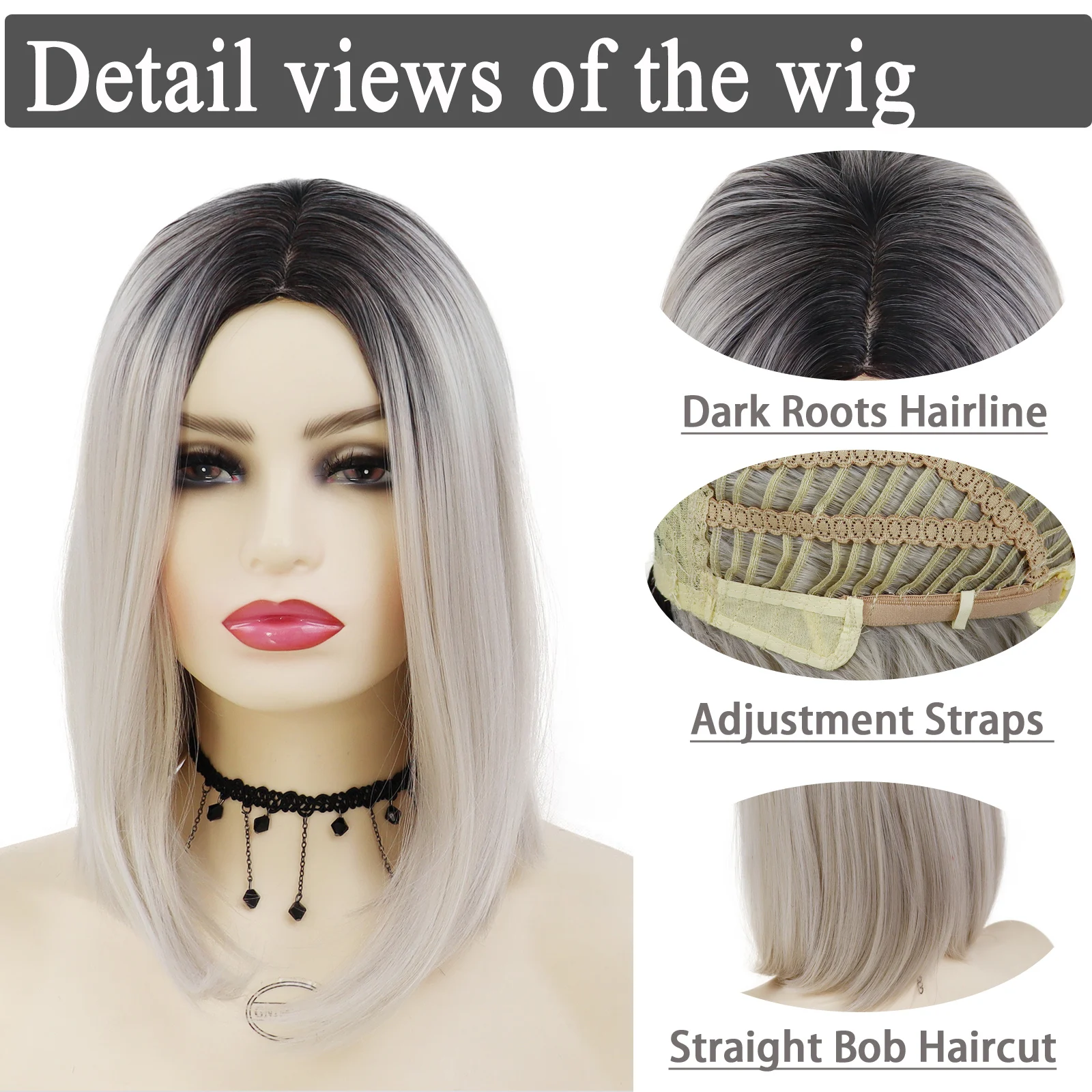 GNIMEGIL Synthetic Blonde Wig Bob Short Women Wigs Straight Hair Wig with Bangs Two Tones Sexy Hairstyle Dark Root Ombre Wigs