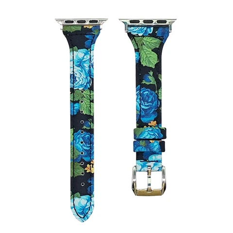 Leather Strap For Apple Watch band 38mm 42mm Flowers Genuine Leather belt Bracelet iWatch serie 3 4 5 se 6 band 44mm 40mm