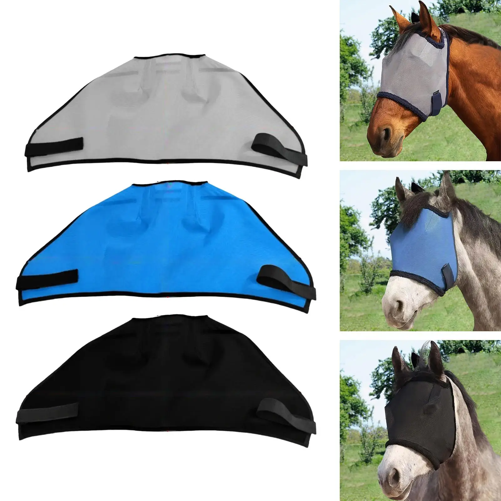 Horse Fly Mask without Ears Fly Veil Breathable Outdoor Equine Reusable