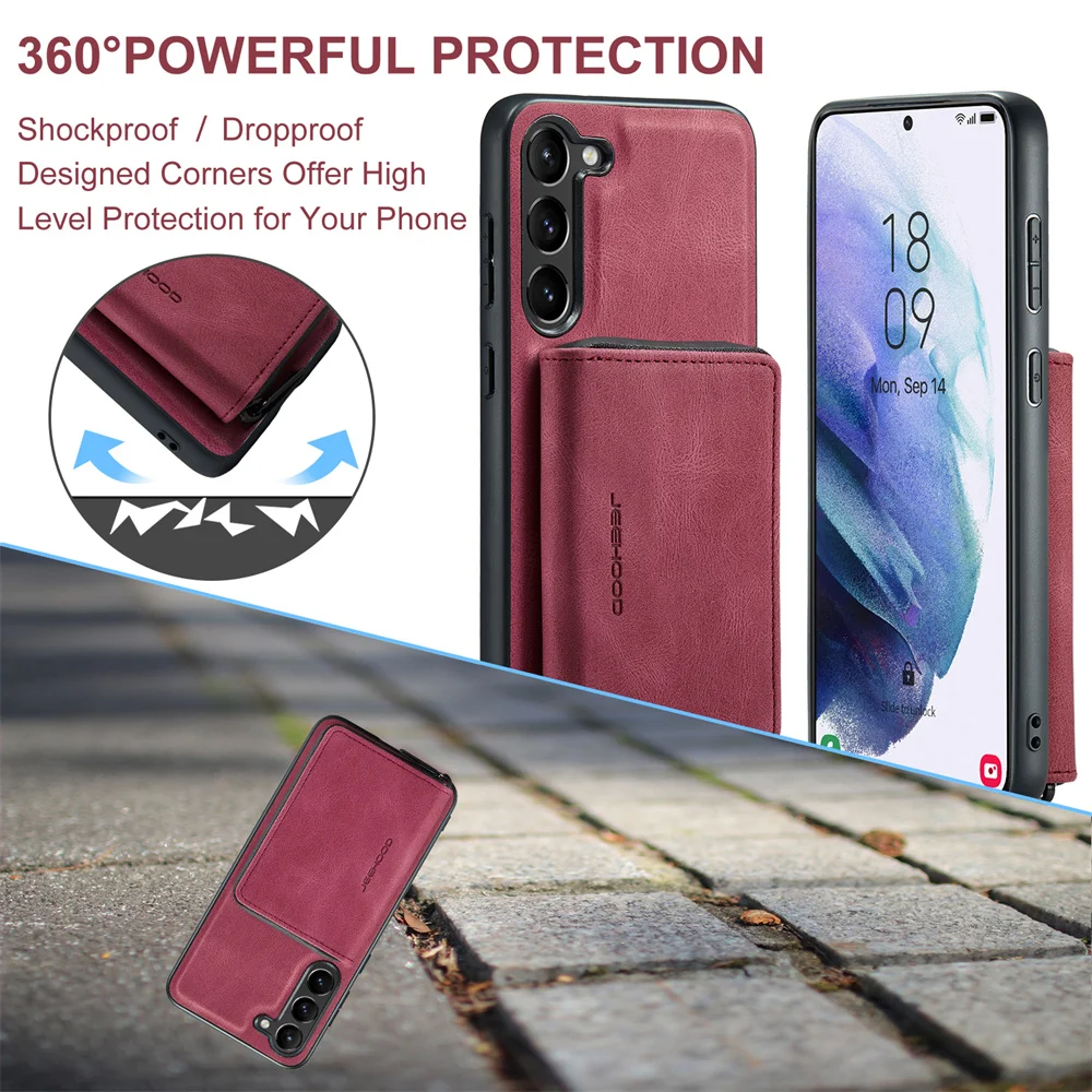 JEEHOOD Luxury Detachable Zipper Purse Card Bag Wallet Case for Galaxy A12 A13 A14 A22 A32 A35 A42 A51 A52 A53 A54 A55 A72 A73