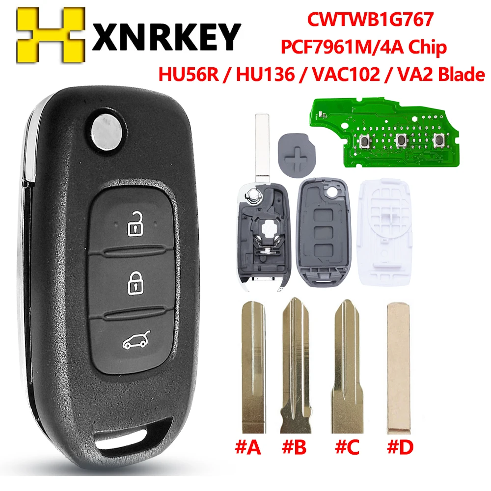 

XNRKEY CWTWB1G767 Remote Flip Key 4for Renault Captur Megane 3 Symbol Kadjar Kaptur 433MHz PCF7961M 4A Chip Uncut VAC102 Blade