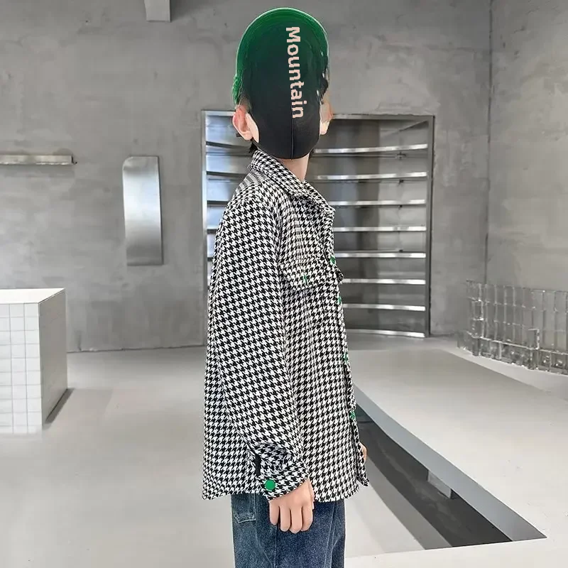 어린이 유행 격자 무늬 가디건, 캐주얼 라펠 탑, 용수철 가을 새로운 스타일, 소년 소녀 겉옷, 어린이 의류