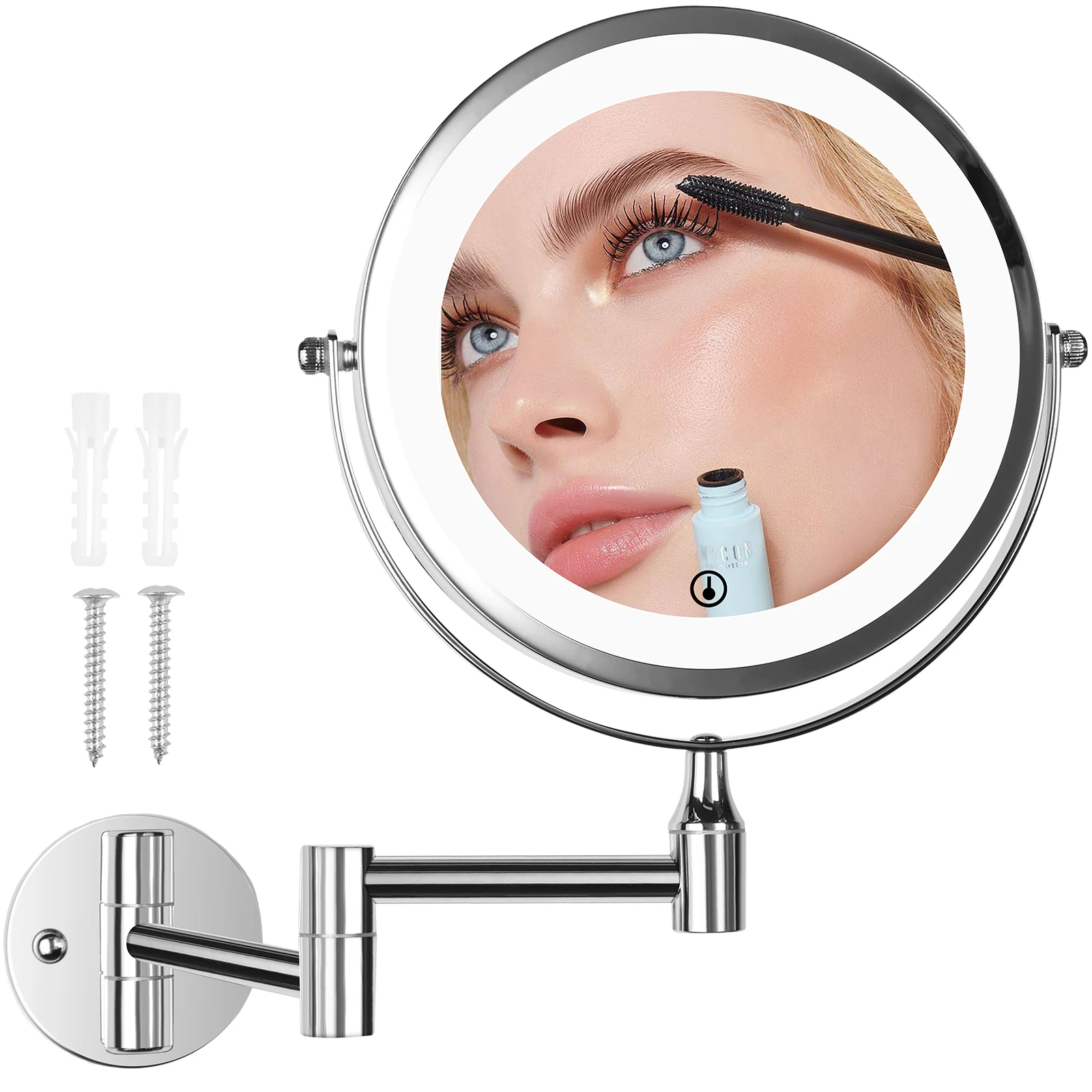 

Lighted Makeup Mirror Wall Mounted Vanity Mirror with 21 LED Lights Infinitely Dimmable Double Sided 1X 3X Magnifying Mirror