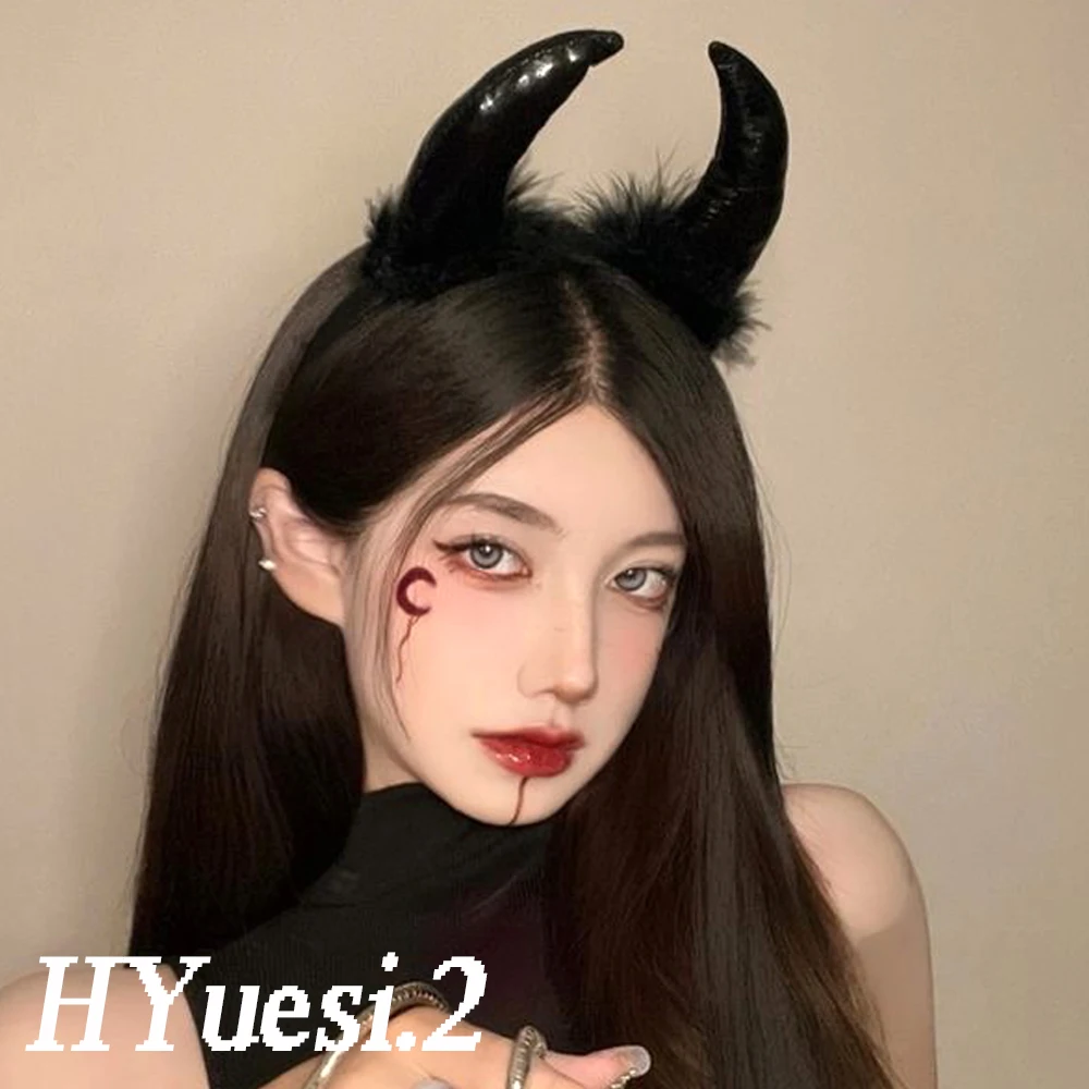 Costume Cosplay gotico di Halloween accessori per capelli realistico nero rosso diavoli lunghi corno fascia Festival festa di carnevale Bandana  200000532