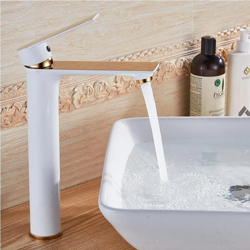 

Basin Faucet White and Gold Basin Mixer Brass Crane Bathroom Faucets Hot Cold Water Mixer Tap Contemporary Mixer Tap Torneira