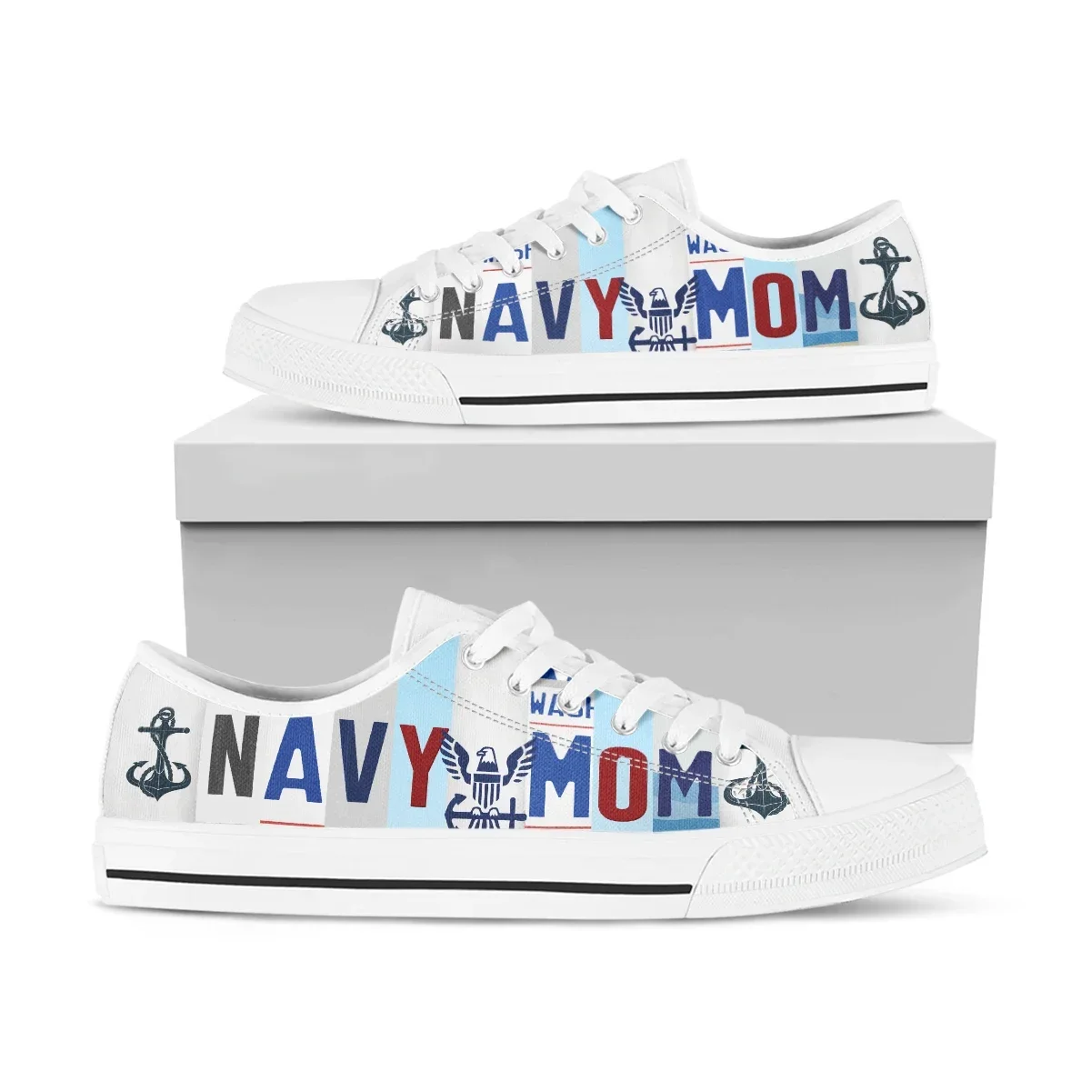 License Plate Navy Mom Women White Shoes Skateboard Shoes Low Top American Style Comfortable Sneakers Sports Canvas Shoes