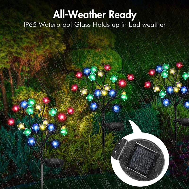 Solar LED Cherry Blossoms Fairy Tree Lights Outdoor Garden Christmas Decor Waterproof Landscape Solar Lamp