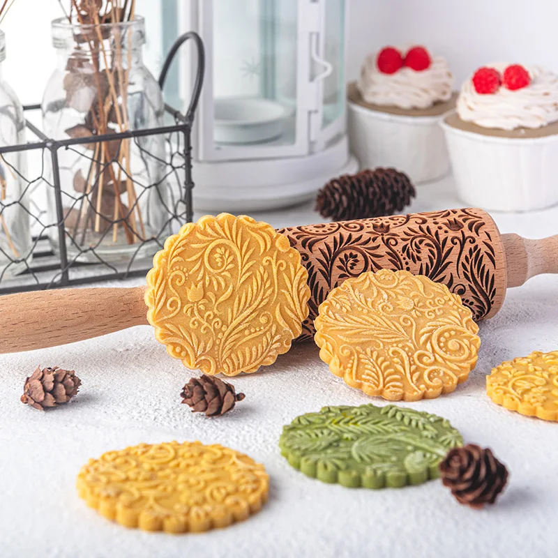 Beech Wood Embossing Rolling Pins for DIY Baking