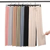 Women Ankle-Length Wide Leg Pants Casual Summer Solid Elastic Waist Loose Ice Silk Pants Spring Summer Female Trousers 1