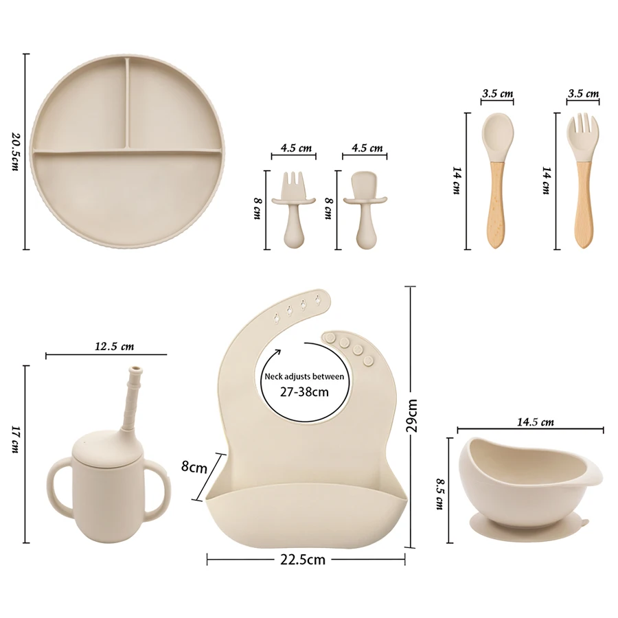 Dropshipping Center Soft Silicone Dishes For Baby Newborn Weaning Feeding Set Bib Disehes Plate With Sucker Cup Spoon Baby Sutff