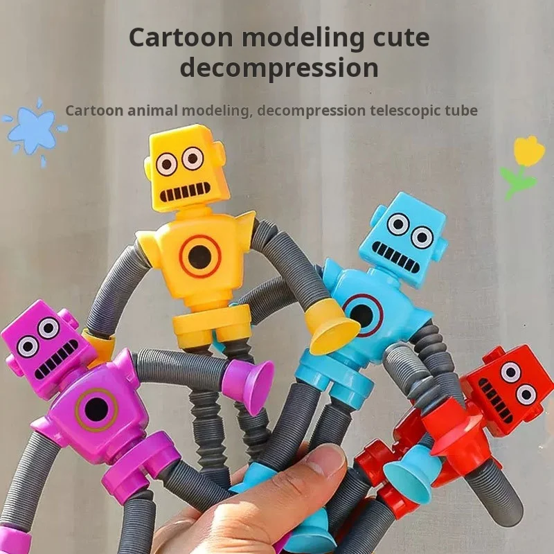 Stretchy Suction Cup Robot Toy Children Shape Changing Telescopic Pop Tubes Sensory Toy for Girls Boys Stress Relief Gifts