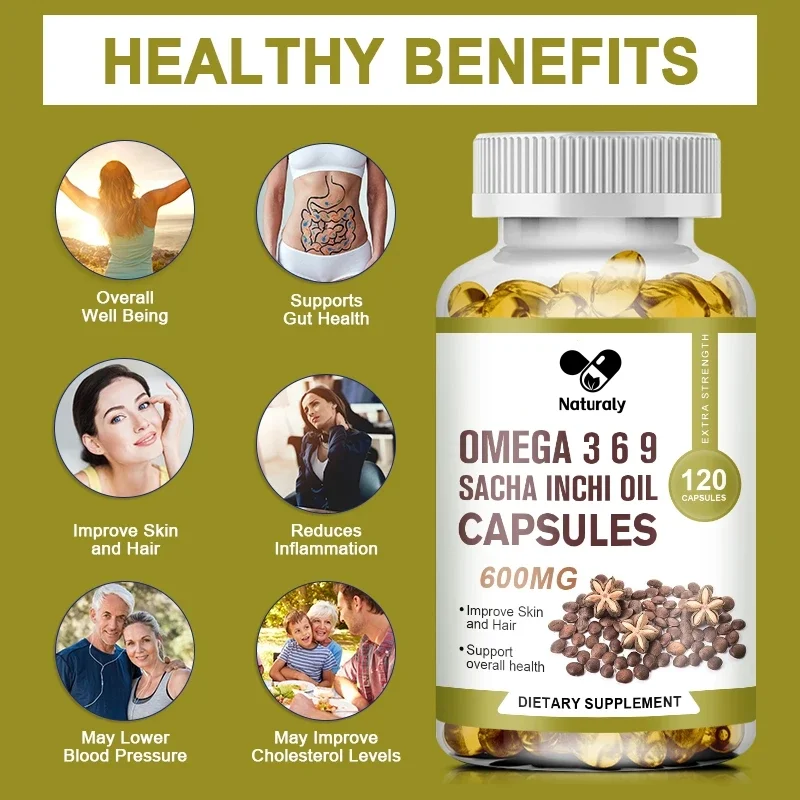 Organic Source of Omegas 3, 6 and 9 Sacha Inchi Oil Capsules Supports Gut Health Improve Skin Reduces Inflammation