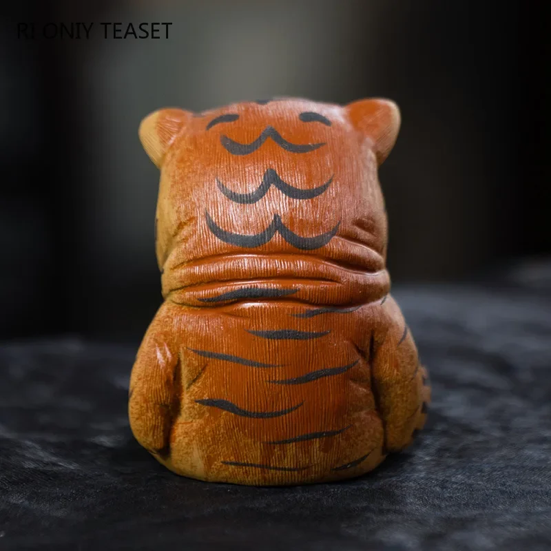 Yixing Handmade Sculpture Purple Clay Tea Pet Cute Tiger Statue