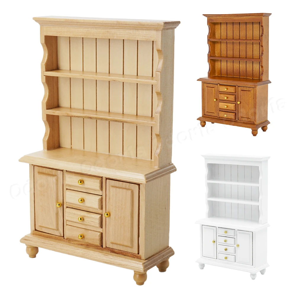 1/12 Dollhouse Miniature Retro Wooden 4-Drawer Cabinet Furniture Decoration 