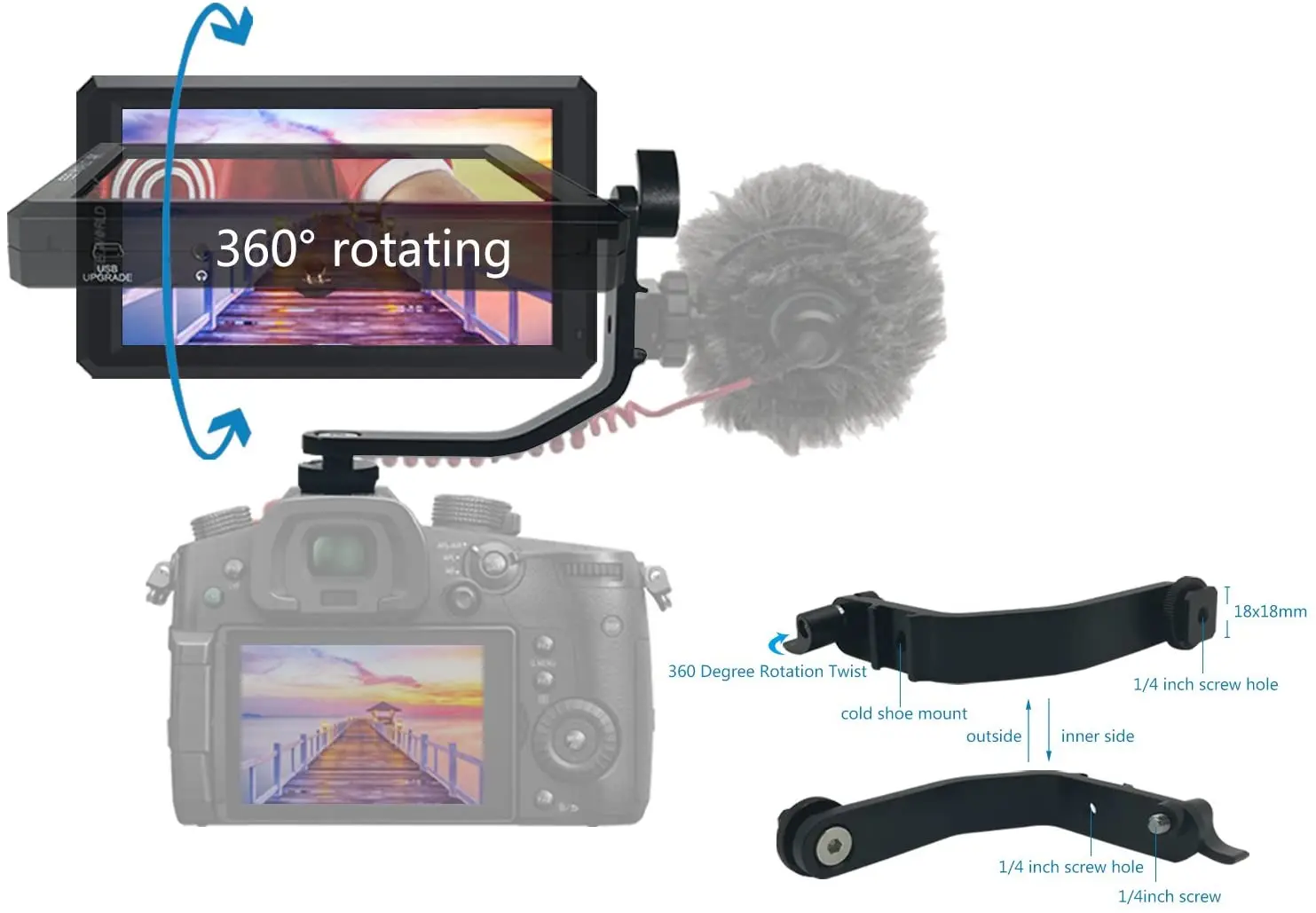 FEELWORLD F6 5.7 Inch FHD IPS On Camera 4K HDMI Monitor with Swivel Arm and 8V DC Power Output with Battery and Carry Bag