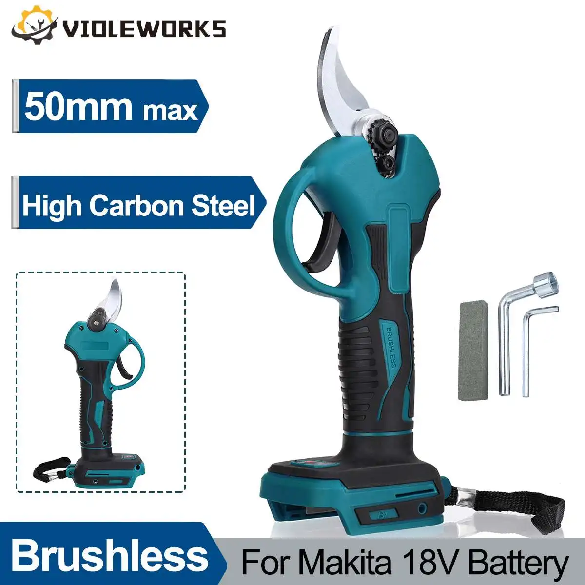Electric Pruning Shears,Electric Pruner,50mm Brushless Cordless Pruning Shear Electric Tree Branch Cutter Fruit Tree Bonsai Pruner For Makita 18V Battery