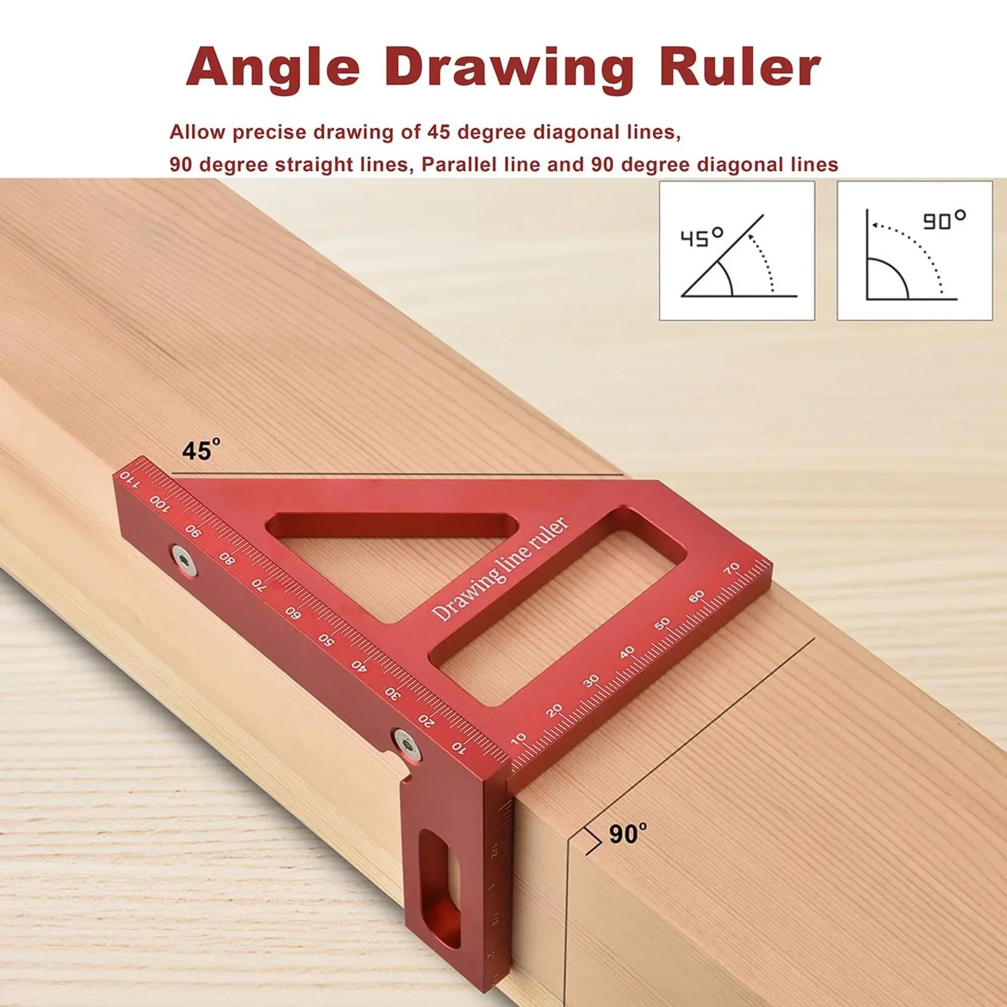 Aluminum Alloy 45-90 Degree Triangle Ruler Multifunctional Woodworking Angle Ruler Drawing Measuring Tool For Carpenter DIY