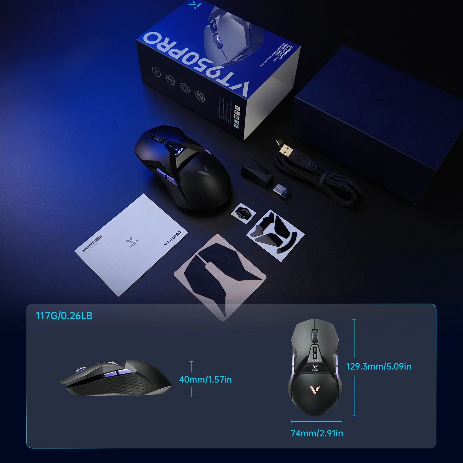 com fio 2.4GHz, 26000DPI RGB Gaming Mouse,