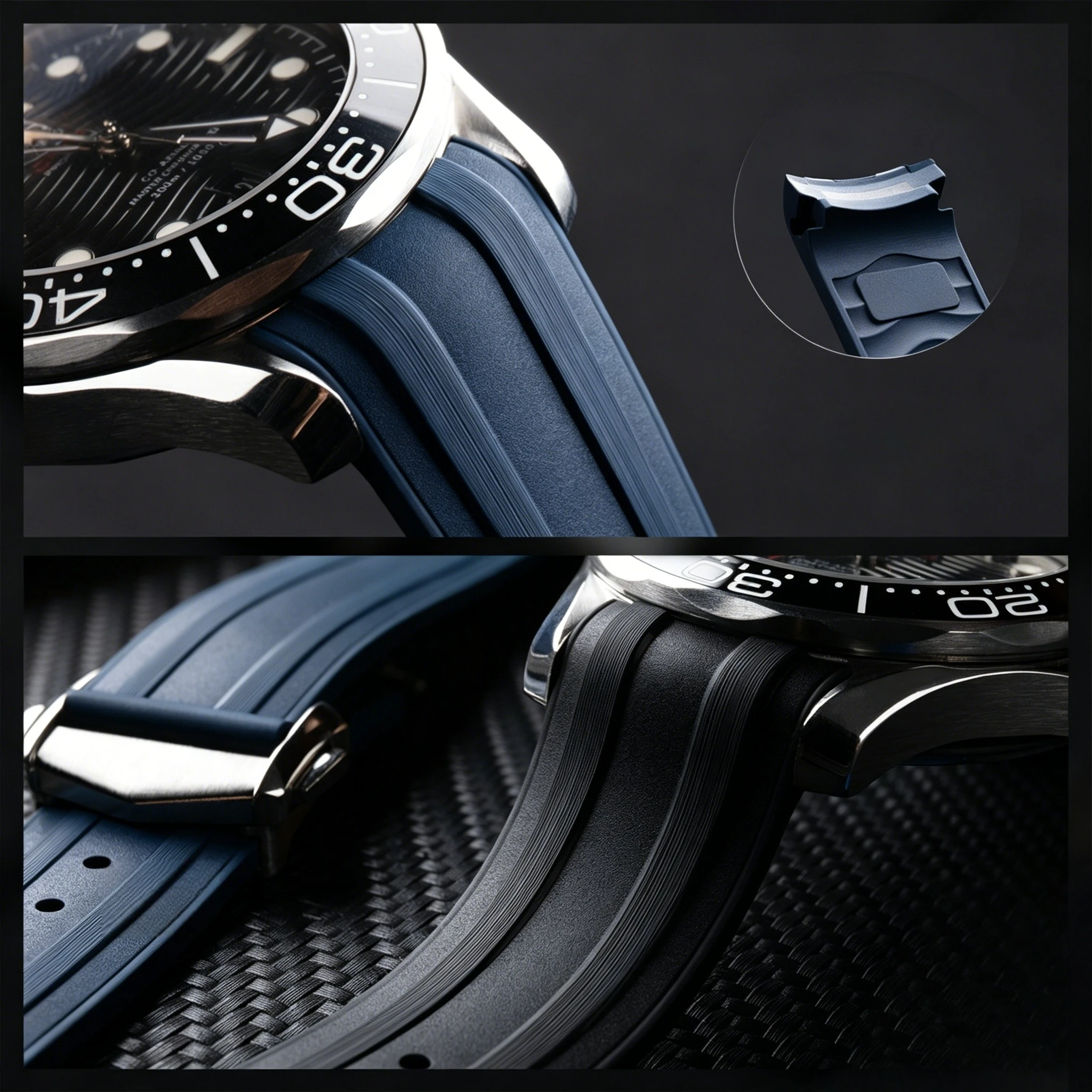Omega Seamaster High-Quality Curved End 20mm FKM Rubber Watch Band with Original Extended Buckle