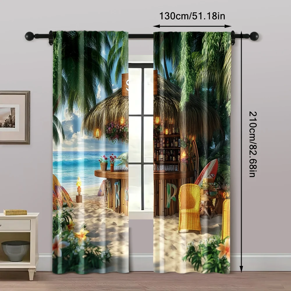 2pc,  Window Drapes Flower Beach Cottage Landscape Map Blackout  Polyester Birthday Party Applies to Seasonal Decorations 5