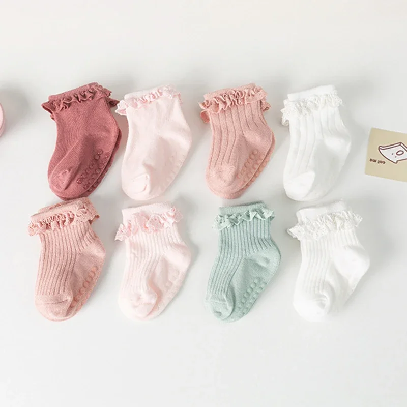 

0-24M Newborn Baby Lace Socks Bow Princess Girls Infant Spring and Autumn Baby Cotton Socks Girls Breathable Ruffled Socks