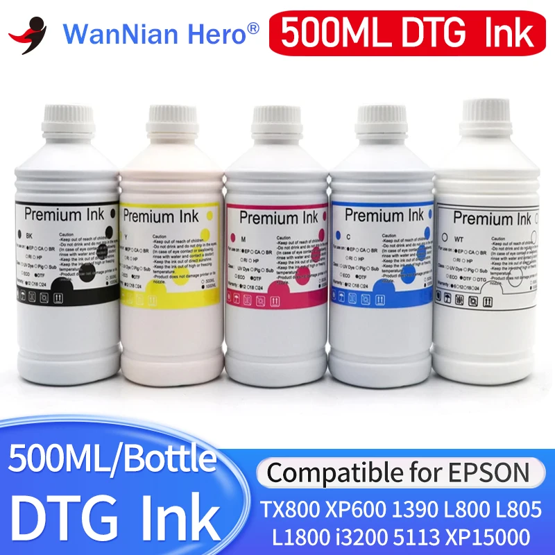 

500ml DTG Ink For DX5 DX6 DX7 TX800 XP600 I3200 Textile Garment Ink For Epson L1800 1390 R1900 R3000 9600 4800 F2000 Printer