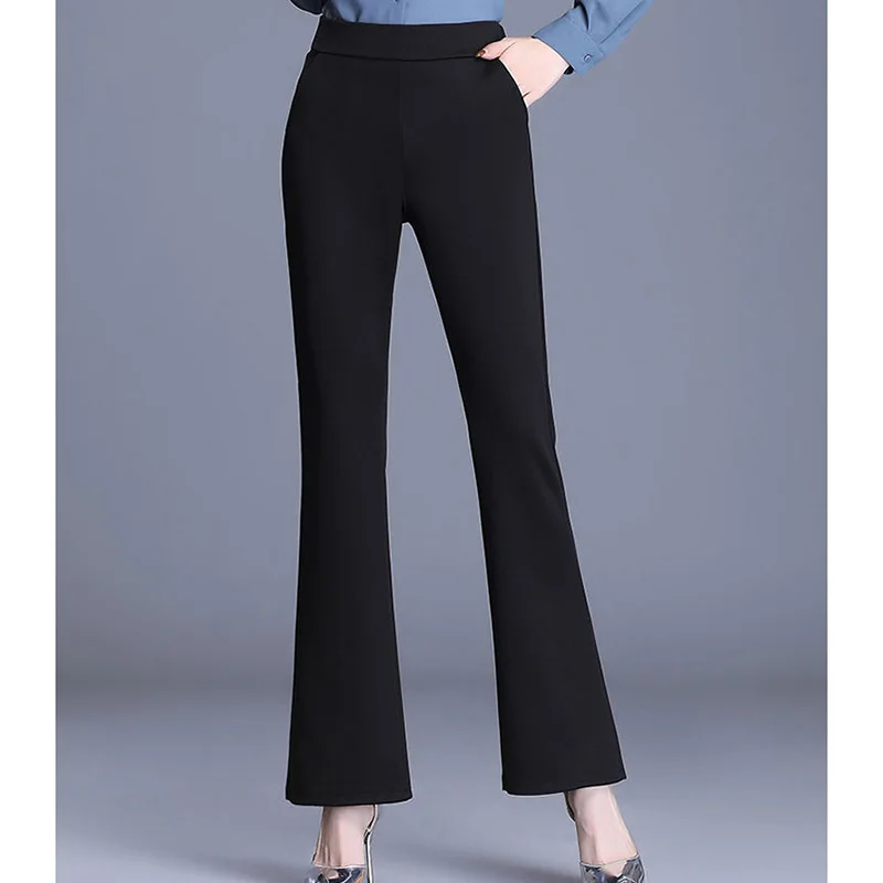 Elegant Elastic High Waist Loose Pockets Pants Women's 2023 Autumn New Office Lady Commute All-match Casual Pants
