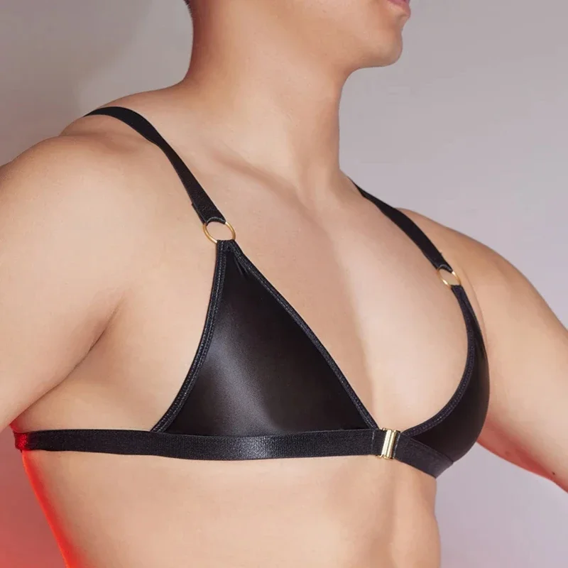 Men's Sissy Bra Tops Lingerie Underwear Glossy Triangle Bra Top Stretchy Unlined Crossdresser Bralettes Exotic Nightwear