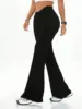 Women's high waist slim fit flared pants, solid color soft high elastic flared pants, retro style casual sportswear 1