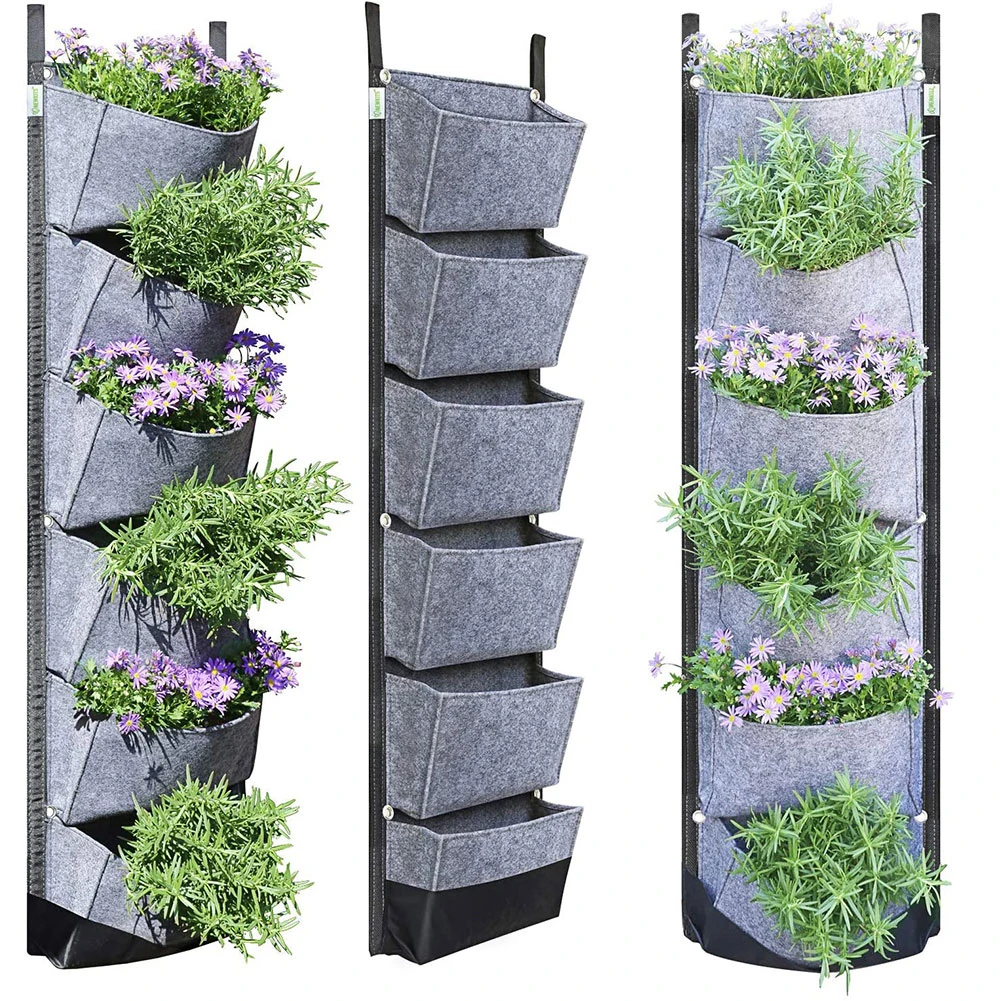 

6 Pockets 107x30cm Green Vertical Garden Planter Bag Wall mounted Flowers Vegetable Fruits Planting Growing Pots Garden Supplies