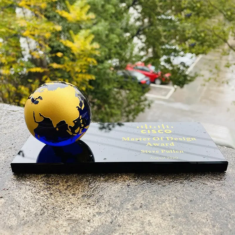 Customized Creative Crystal Trophy, Creative Simple Delicate Blue Earth Shape, Trophy, Gold, Silver, Bronze, Souvenir Award, 1Pc