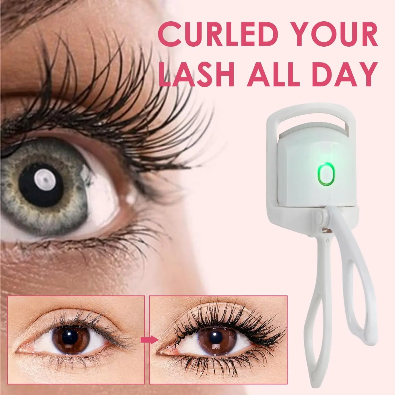 Electric Heated Eyelash Curler USB Rechargeable Portable Eyelash Perm Curler Fast Heating Long Lasting Thermal Curls Makeup Tool