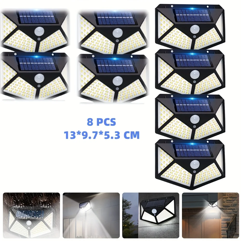 8pcs solar automatic sensor lights, 100LED outdoor solar lights, local inventory shipment, 3 modes,, 8 hours of solar power supp